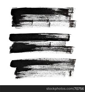 Set of black brush strokes isolated on the white background