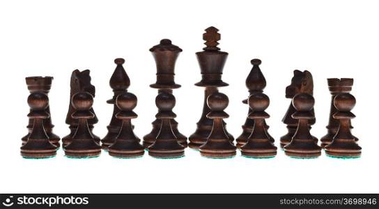 set of black chess pieces isolated on white background