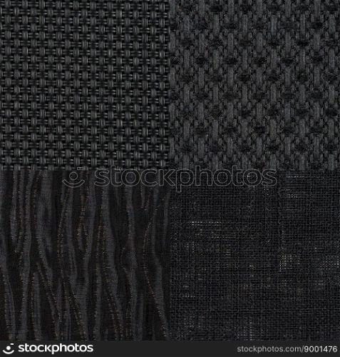 Set of black fabric samples, texture background.