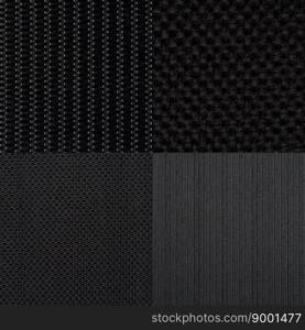 Set of black fabric samples, texture background.