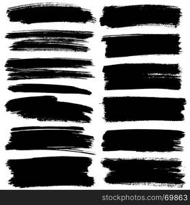 Set of black flat brush strokes isolated on the white background - raster illustration