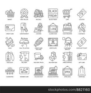 Set of Black Friday thin line icons for any web and app project.