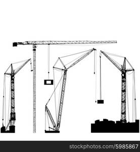Set of black hoisting cranes isolated on white background. Vector illustration. Set of black hoisting cranes isolated on white background. Vector illustration.
