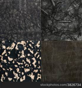 Set of black leather samples, texture background.