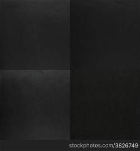 Set of black leather samples, texture background.