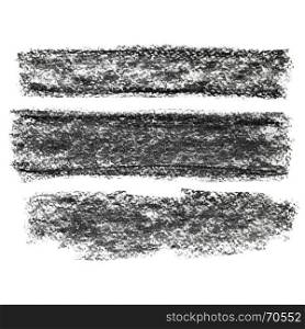 Set of black textured charcoal stripes isolated on the white background