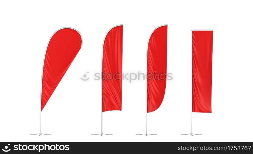 Set of blank flag banners. 3d illustration isolated on white background