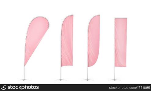 Set of blank flag banners. 3d illustration isolated on white background