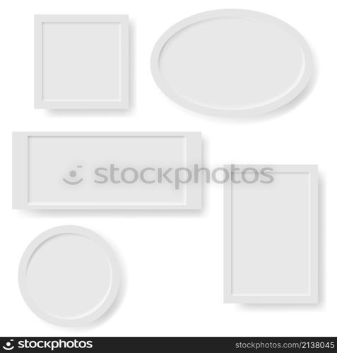 Set of Blank White Realistic Frames Isolated on White Background.. Set of Blank White Realistic Frames Isolated on White Background