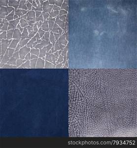 Set of blue leather samples, texture background.