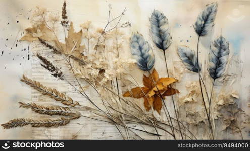 Set of boho plants. Beautiful pastel wild grass and flowers.