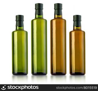 set of bottle of virgin olive oil on a white ground,