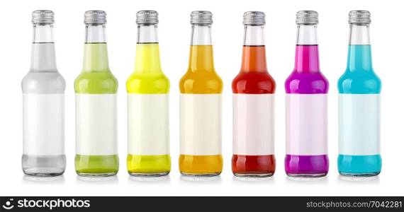 set of bottles with tasty drink isolated on white
