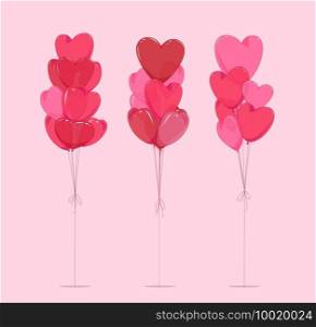 Set of bouquets of balloons in the form of a heart on an isolated background. Vector illustration