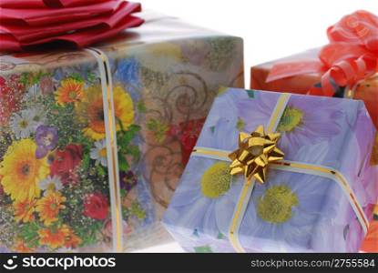 Set of boxes with gifts. It is isolated on a white background
