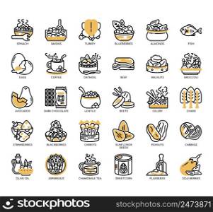 Set of Brain foods thin line icons for any web and app project.