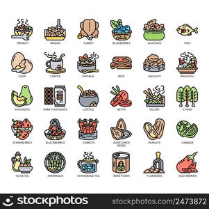 Set of Brain foods thin line icons for any web and app project.