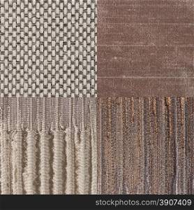 Set of brown fabric samples, texture background.