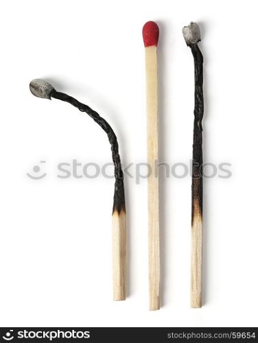 Set of burnt match at different stages isolated on white background with clipping path
