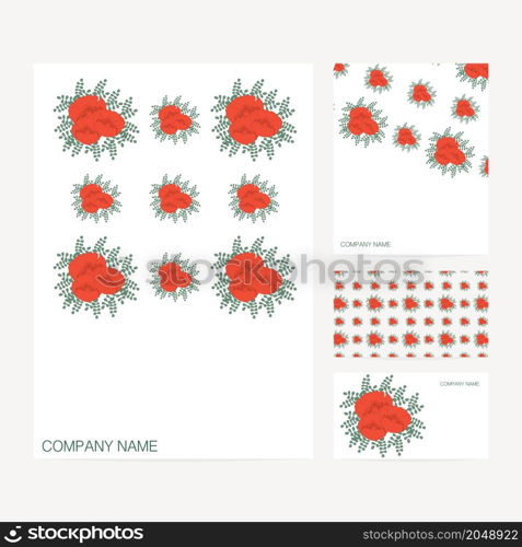 Set of business card and invitation card templates with floral ornament Red Poppies Vector background Vintage design elements for wedding