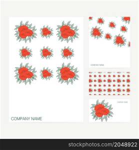 Set of business card and invitation card templates with floral ornament Red Poppies Vector background Vintage design elements for wedding