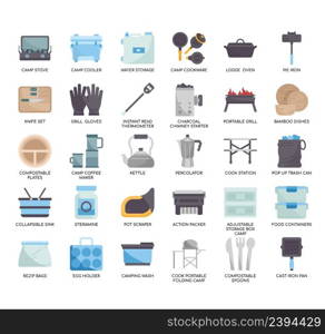 Set of Camp Cooking thin line icons for any web and app project.