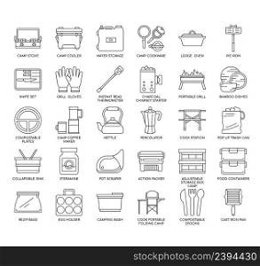 Set of Camp Cooking thin line icons for any web and app project.