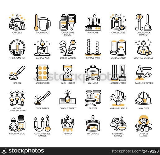 Set of Candles making thin line icons for any web and app project.