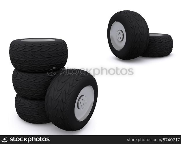 set of car wheels. 3d