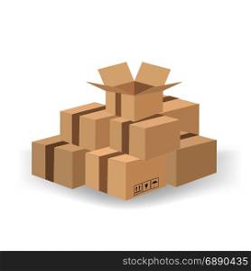 Set of Cardboard Boxes Isolated on White Background. Set of Cardboard Boxes