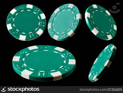 Set of Casino gambling chips isolated on black background.. Set of Casino gambling chips isolated on black background