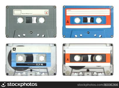 set of cassette tape isolated on white with clipping path