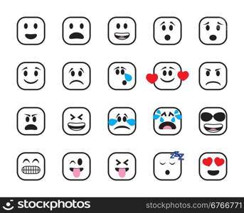 Set of chamfered square icons in different emotions and moods.