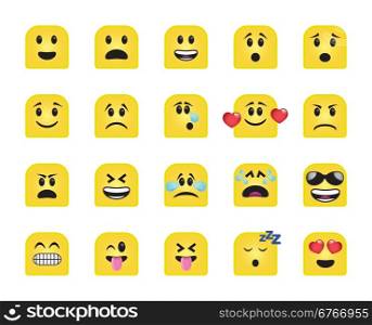 Set of chamfered square icons in different emotions and moods.