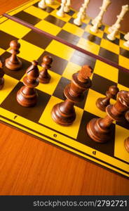 Set of chess figures on the playing board