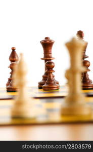 Set of chess figures on the playing board