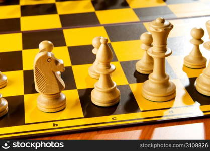 Set of chess figures on the playing board