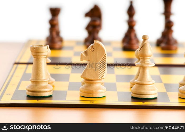 Set of chess figures on the playing board