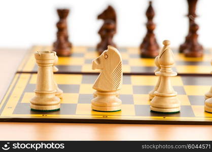 Set of chess figures on the playing board