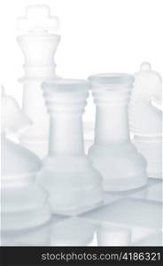 set of chess pieces are defending king, cut out from white