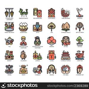 Set of Chinese New Year thin line icons for any web and app project.