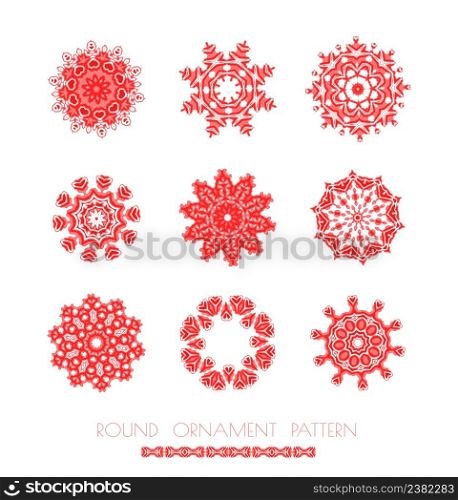 Set of Christmas red winter decorative snowflakes. Collection of Christmas snowflakes