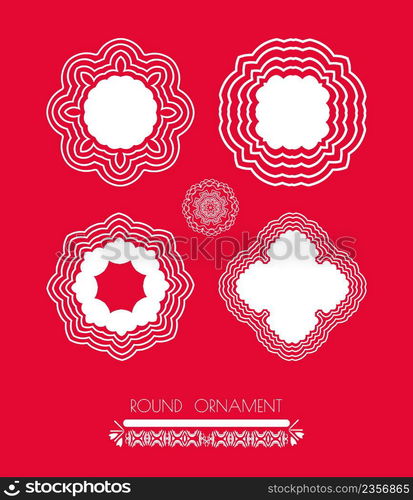 Set of Christmas white winter decorative snowflakes. Set of white snowflake on a red background. Set of Christmas white snowflakes