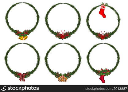 Set of christmas wreath with winter floral elements.