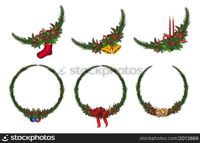 Set of christmas wreath with winter floral elements.