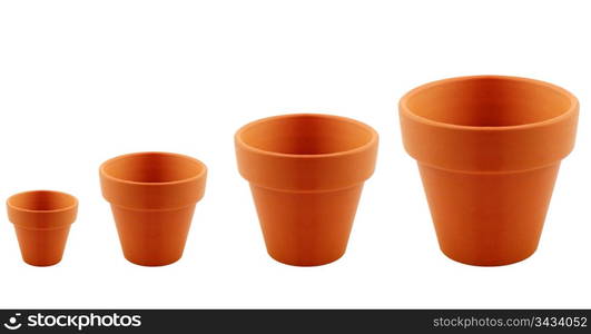 set of clay garden pot isolated on white background.. clay garden pots