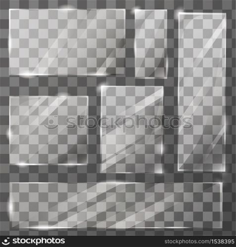 Set of clean glass on a transparent background. Transparent glossy glass, square shape.. Set of clean glass on a transparent background.