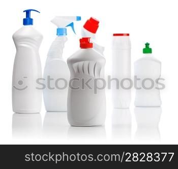 set of cleaning bottles