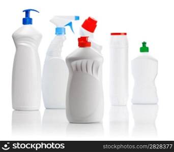 set of cleaning bottles