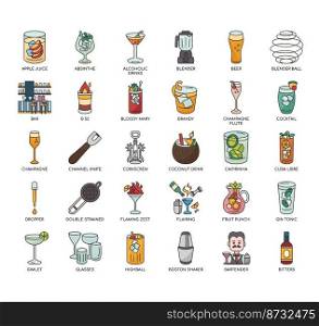 Set of Cocktails 1 thin line icons for any web and app project.